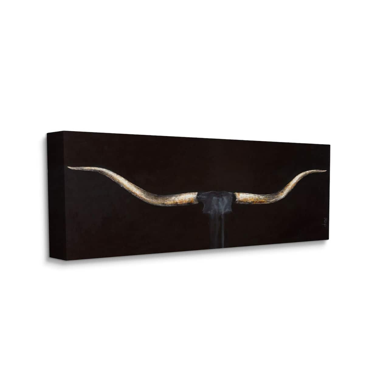 Stupell Industries Bull Horns Shadow Black Brown Animal Painting Canvas Wall Art